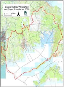 Topographic Map of Buzzards Bay Watershed with towns