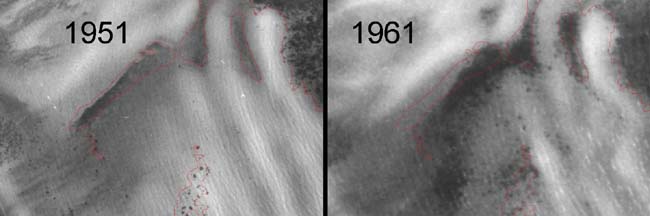 Detail of a small area of the cove in 1951 (left) and 1961.