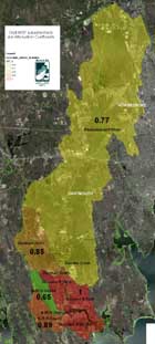 map showing net nitrogen transmission coefficients in MEP TMDL report