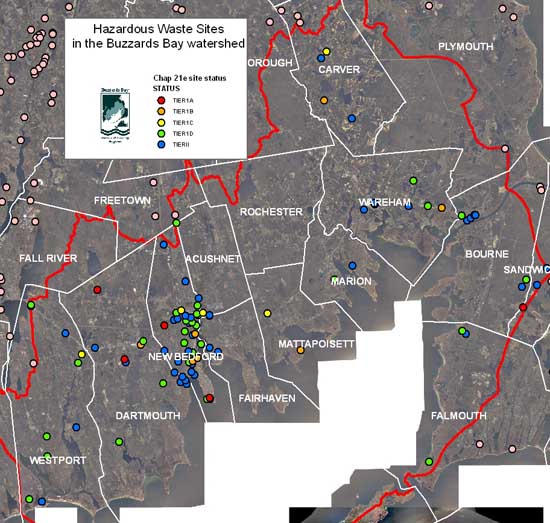 hazardous waste sites in Buzzards Bay and their status.