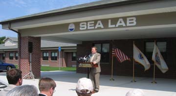 New Bedford Mayor Kalisz at the SeaLab dedication ceremony.