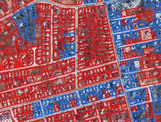 parcels assumed to be sewered (blue) versus septic (red) parcels assumed to be sewered (blue) versus septic (red)