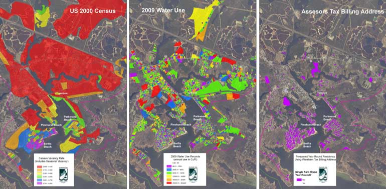 indications of seasonal population areas in the Wareham River estuary