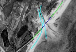 1971 B&W aerial photograph of the western entrance with estimated sewer line position. 1971 B&W aerial photograph of the western entrance with estimated sewer line position.