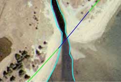 2001 color aerial photograph of the western entrance with estimated sewer line position.