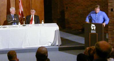 Congressmen Barney Frank and Bill Delahunt hold a public hearing.