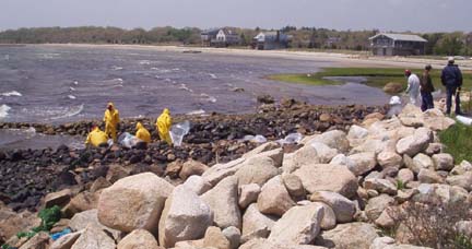 photo of cleaning oil off rocks