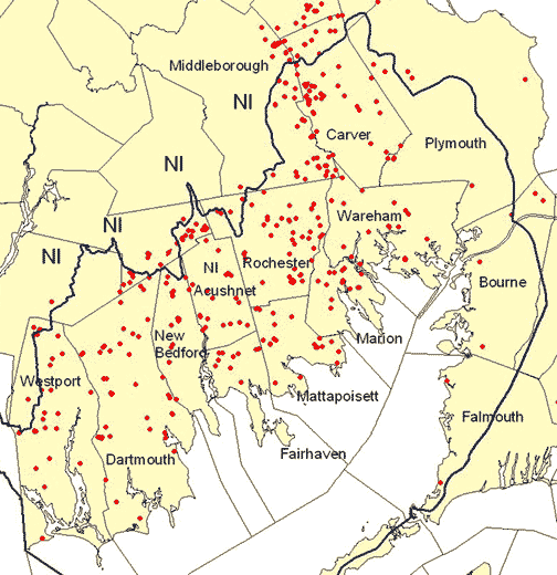 Wetland loss sites in the Buzzards Bay watershed
