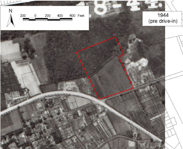 1944 aerial of Fairhaven Drive-in Theater site.